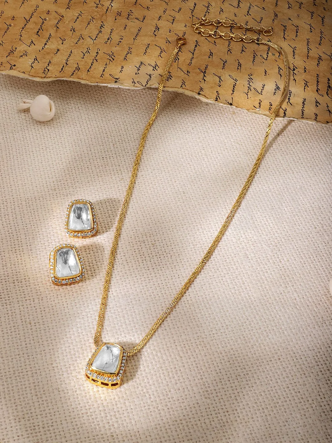 22KT Gold Plated High Quality Polki Studded  Necklace Set
