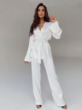 2Pcs Summer Long Sleeve Satin Cardigan Loungewear