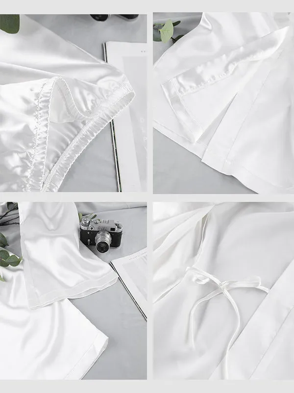 2Pcs Summer Long Sleeve Satin Cardigan Loungewear