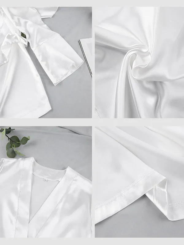 2Pcs Summer Long Sleeve Satin Cardigan Loungewear