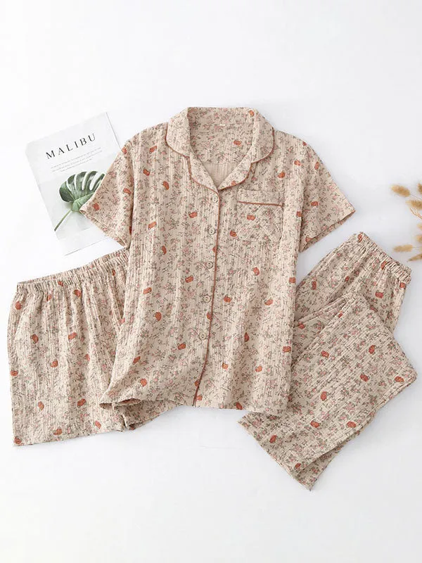 3Pcs Summer Floral Shirt Shorts Trousers Set