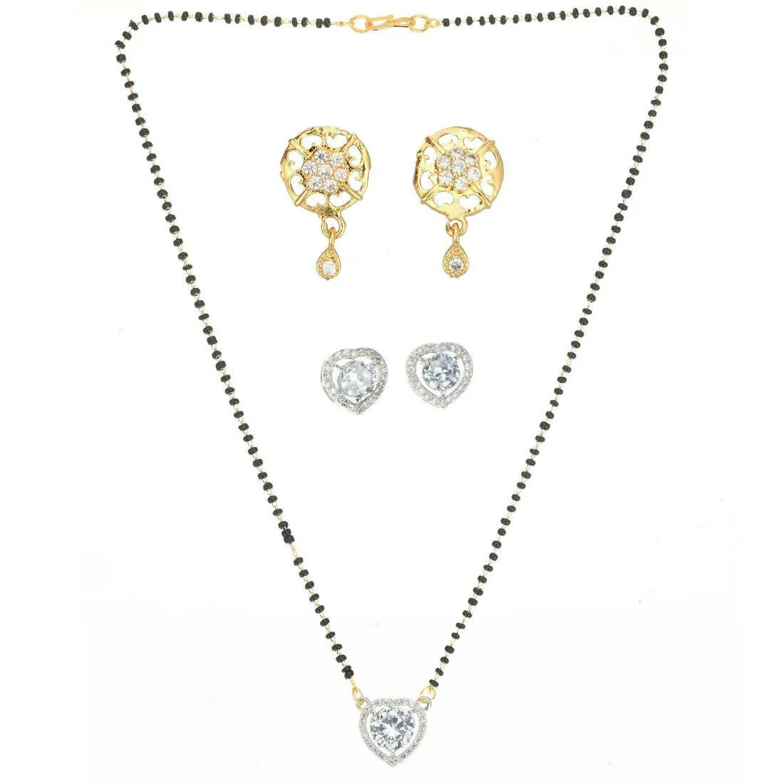 AanyaCentric Gold Plated Mangalsutra with Pendant, 2 Pair Earrings
