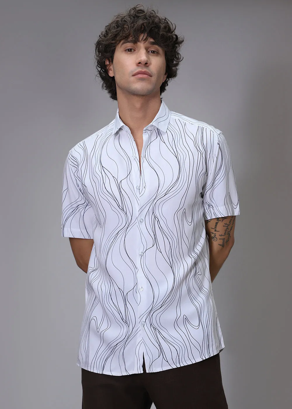 Abstract White Line Print Shirt