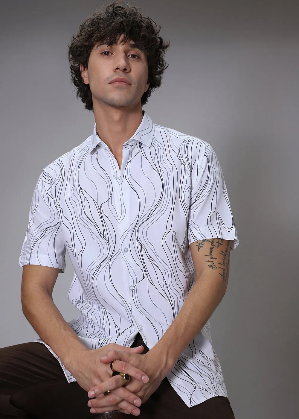 Abstract White Line Print Shirt