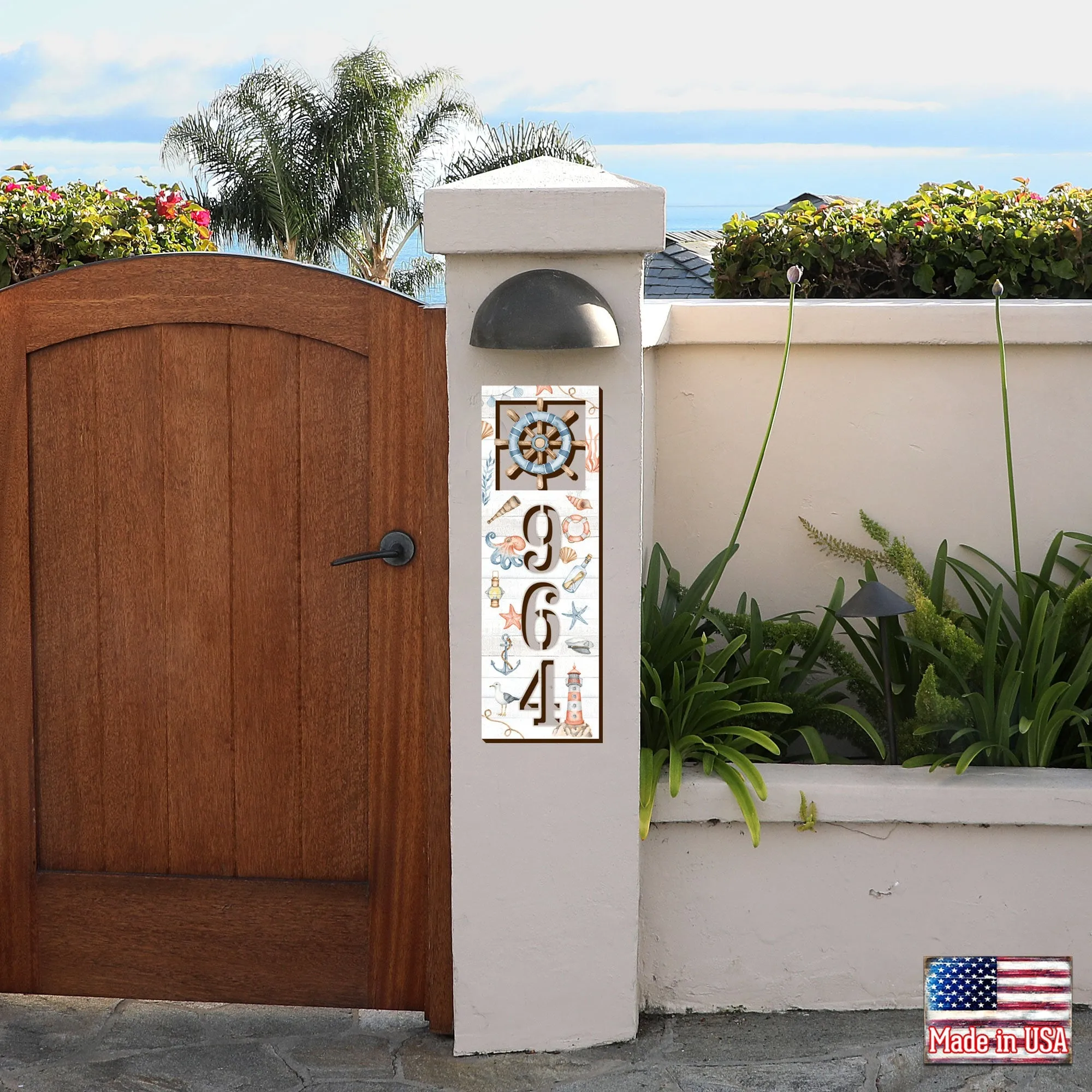 Address sign - Address House Numbers - Coastal Door Numbers Sign - Captain Wheel Wooden House Number - Custom Home Address Sign - MA989815