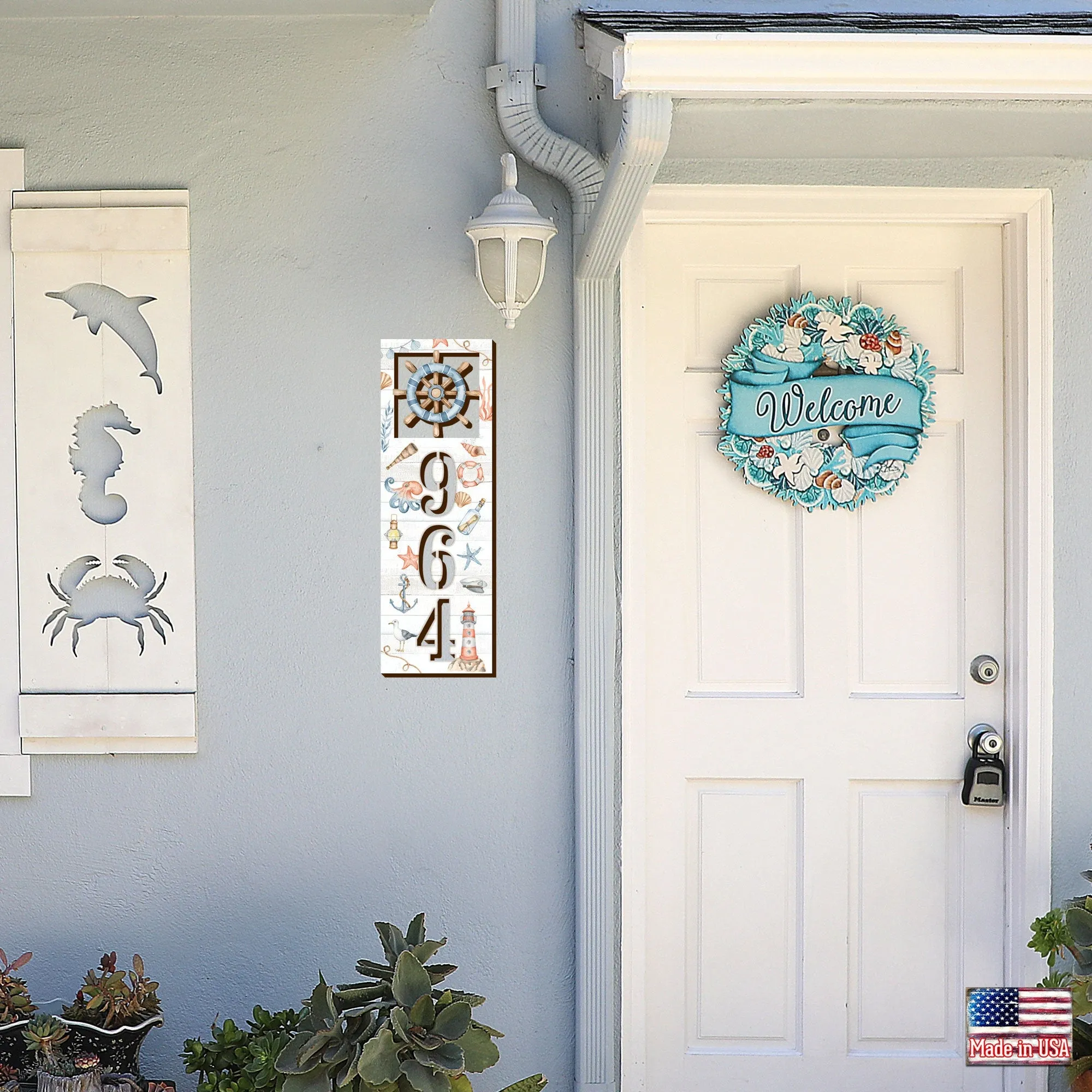 Address sign - Address House Numbers - Coastal Door Numbers Sign - Captain Wheel Wooden House Number - Custom Home Address Sign - MA989815