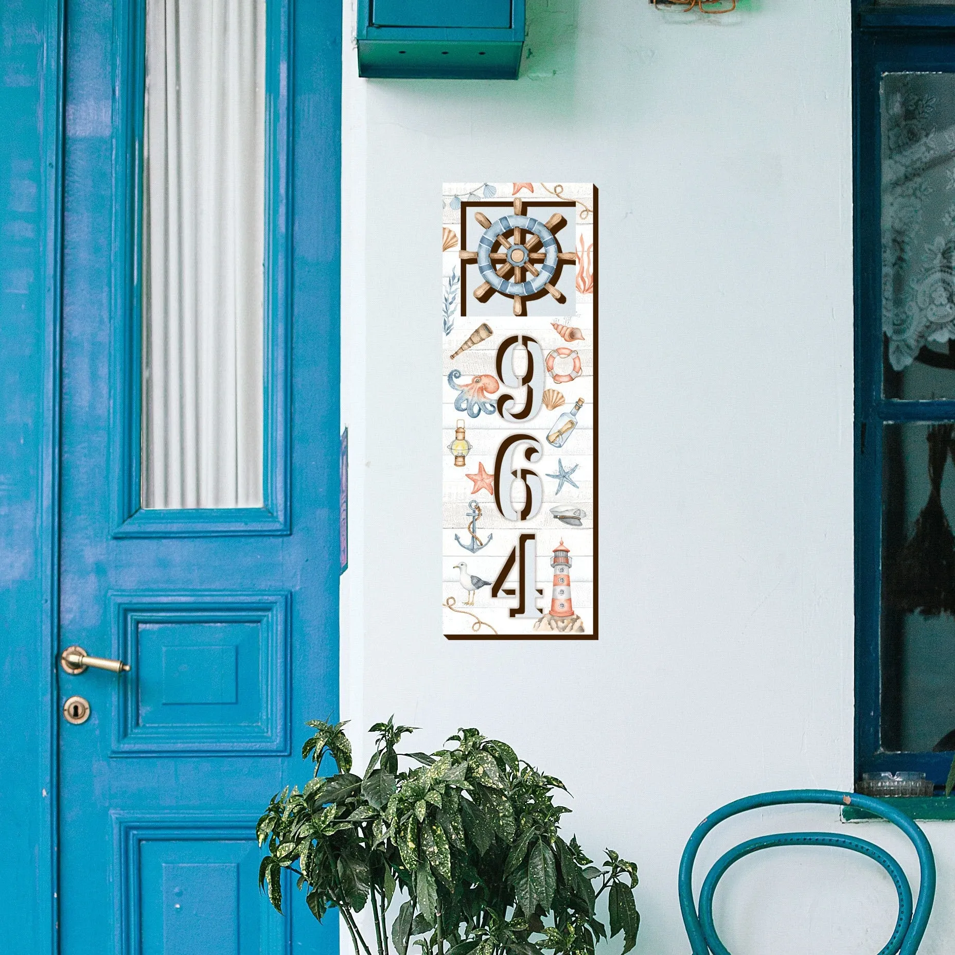 Address sign - Address House Numbers - Coastal Door Numbers Sign - Captain Wheel Wooden House Number - Custom Home Address Sign - MA989815
