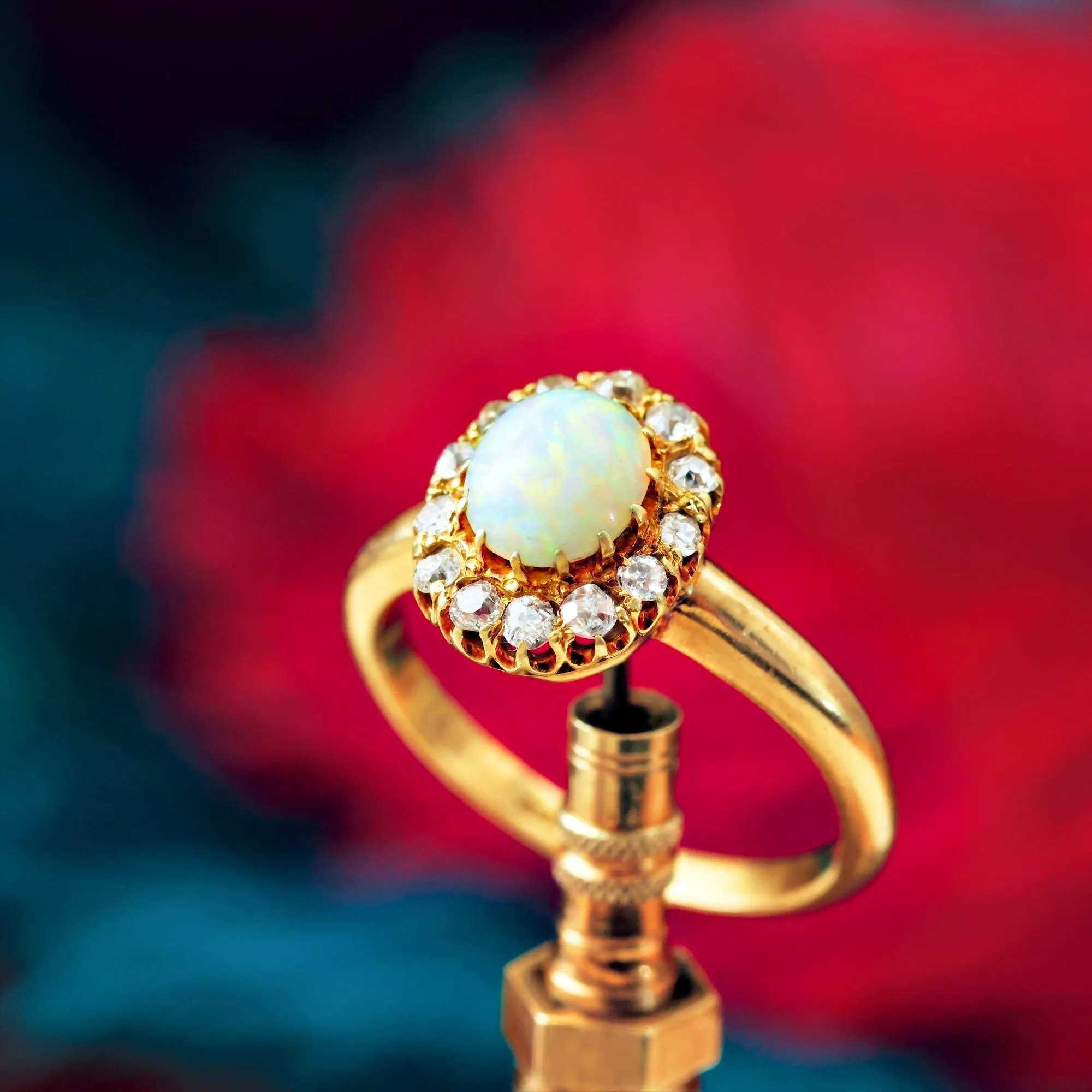 Antique Victorian Rainbow Opal & Diamond Ring