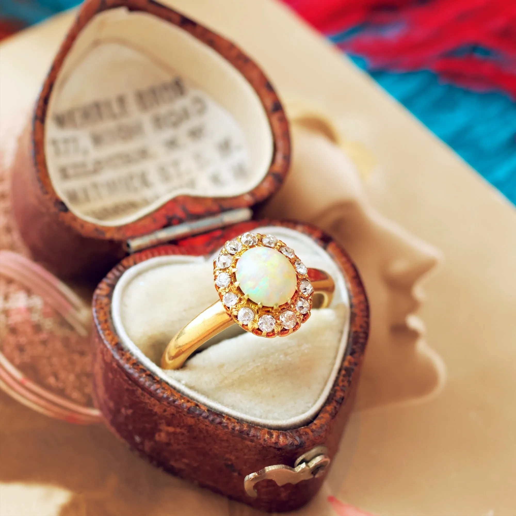 Antique Victorian Rainbow Opal & Diamond Ring