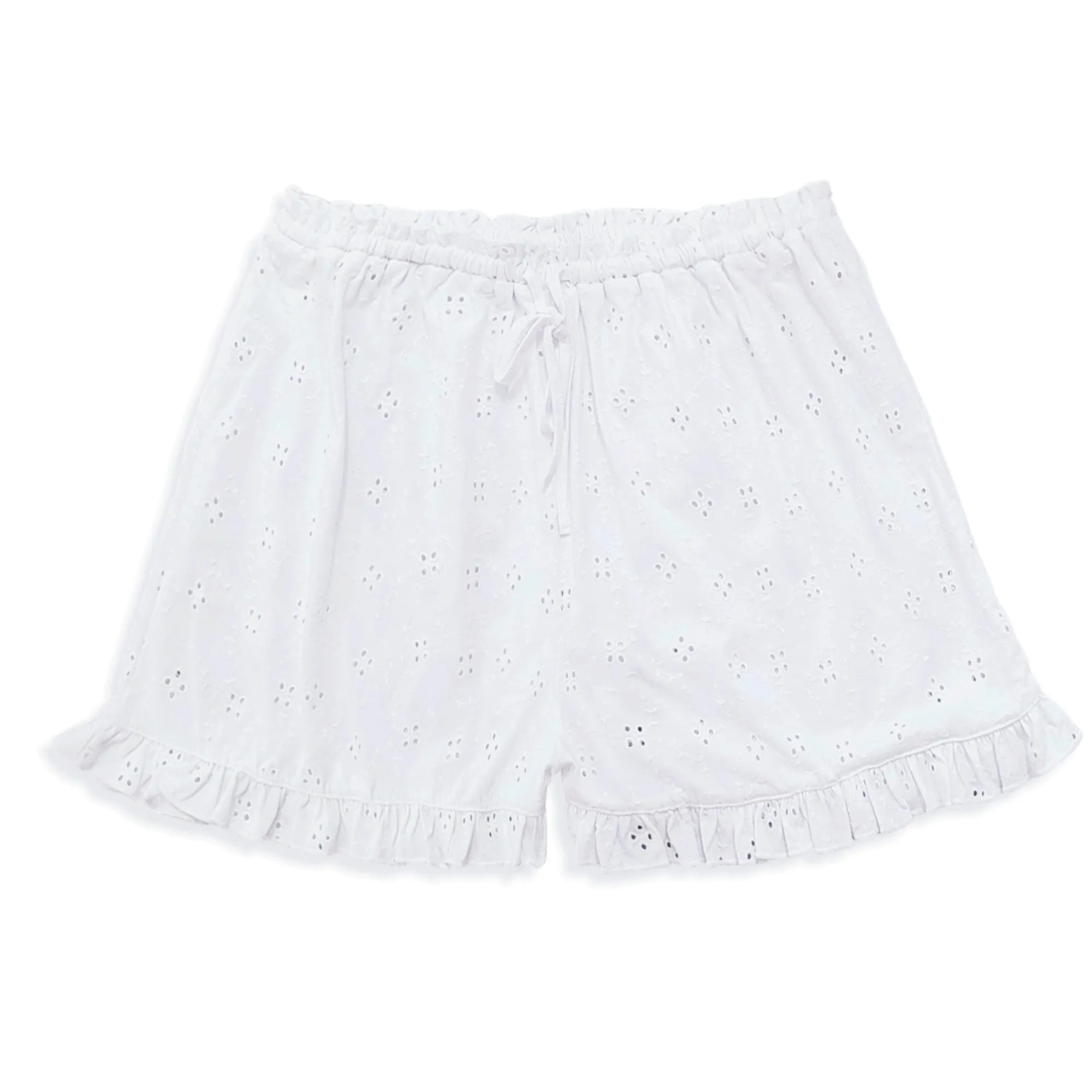 ASOS Cotton Eyelet Broderie Ruffle Trim Tie Waist Shorts