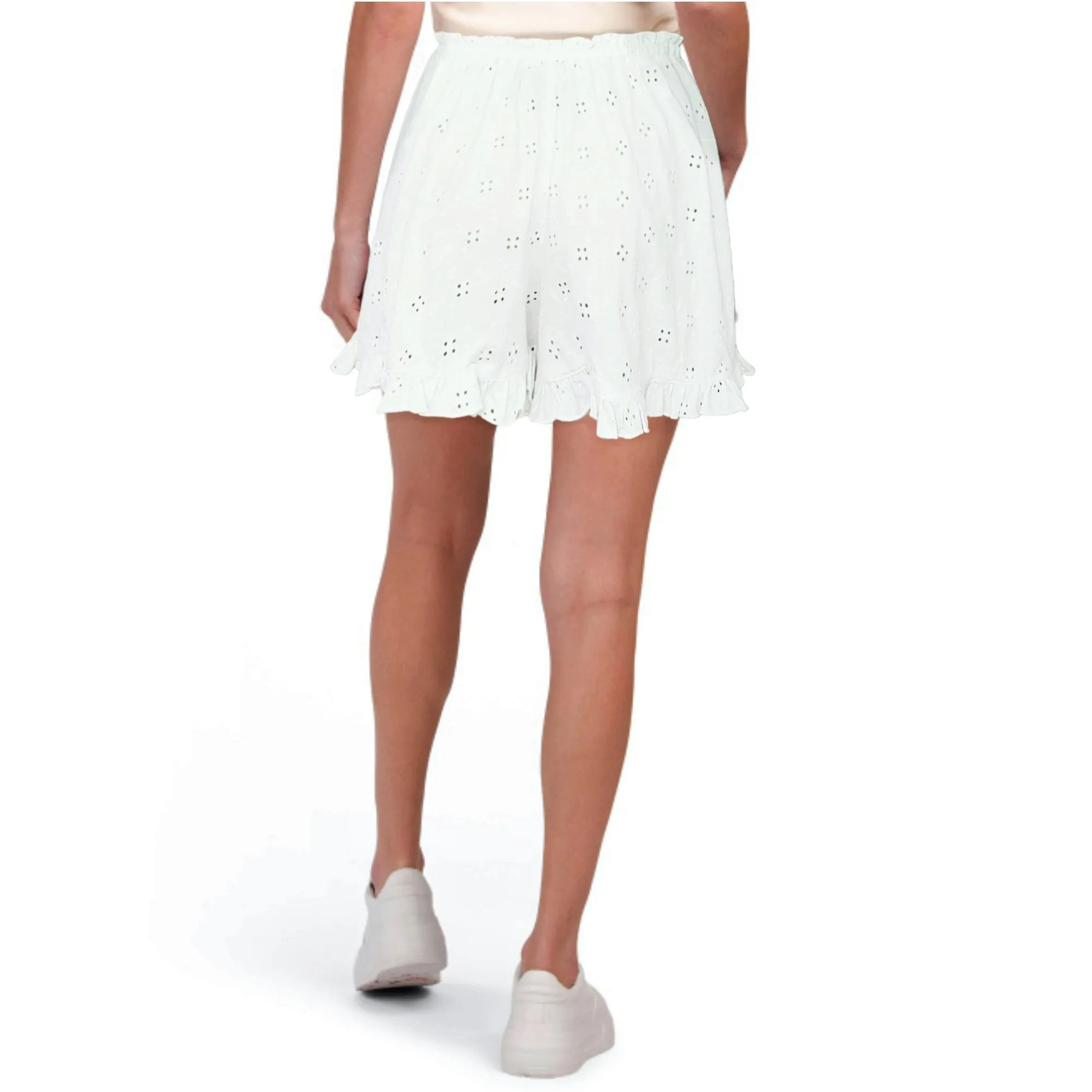 ASOS Cotton Eyelet Broderie Ruffle Trim Tie Waist Shorts
