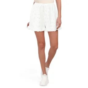 ASOS Cotton Eyelet Broderie Ruffle Trim Tie Waist Shorts