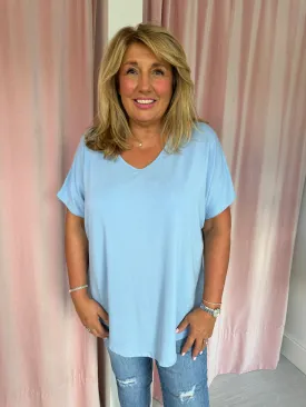 Basic V Neck T Shirt  - Light Blue