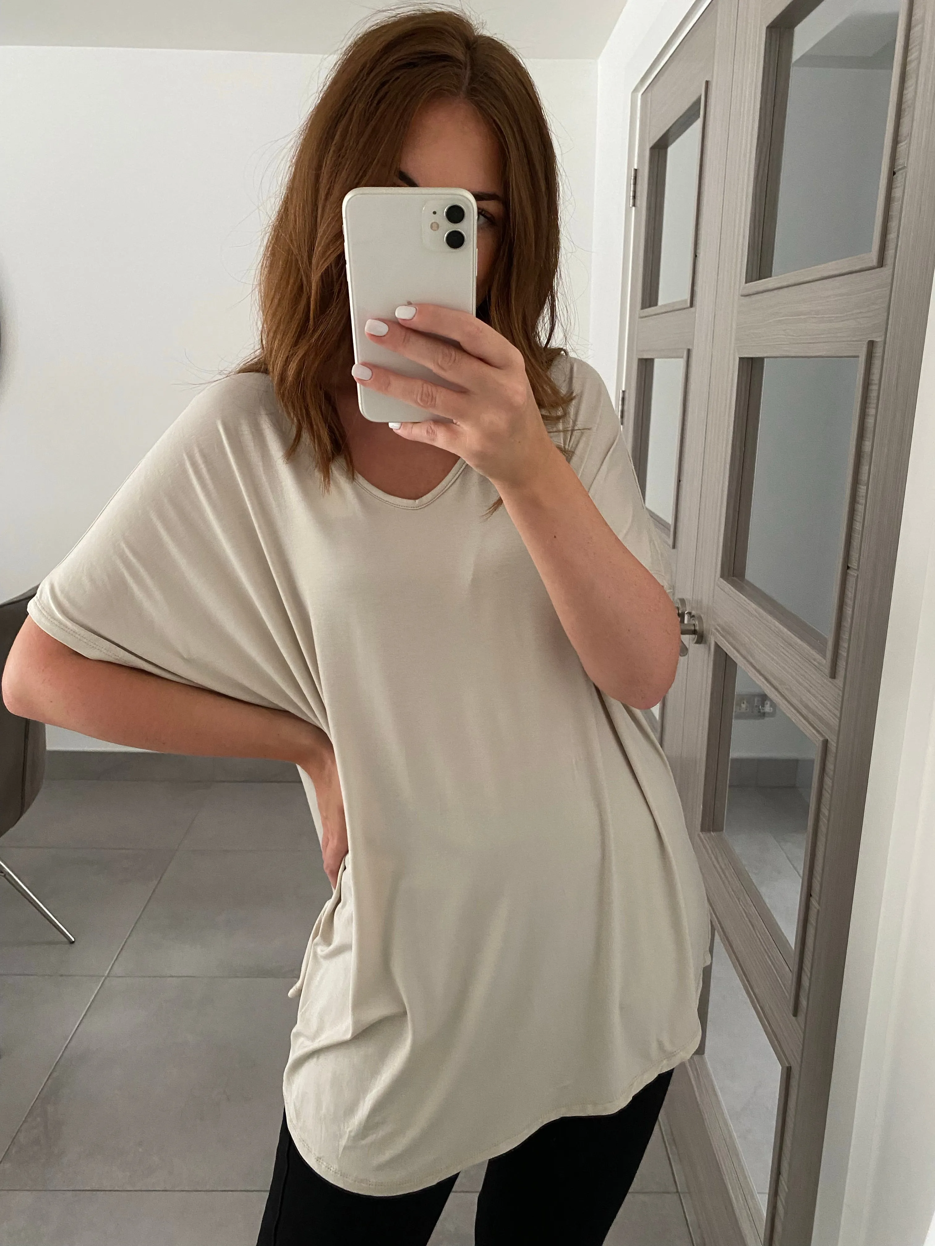 Basic V Neck T Shirt  - Stone