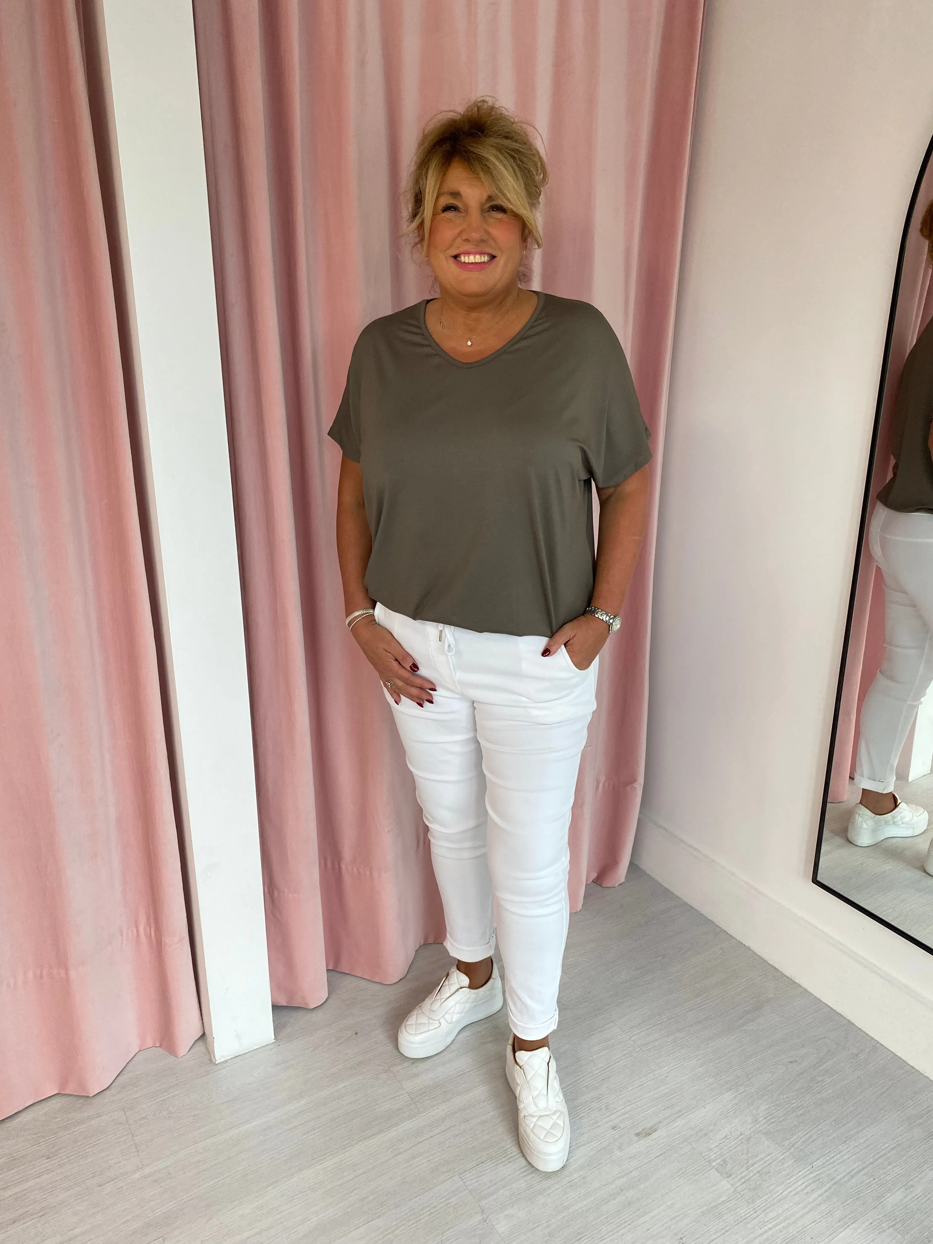 Basic V Neck T Shirt  - Taupe