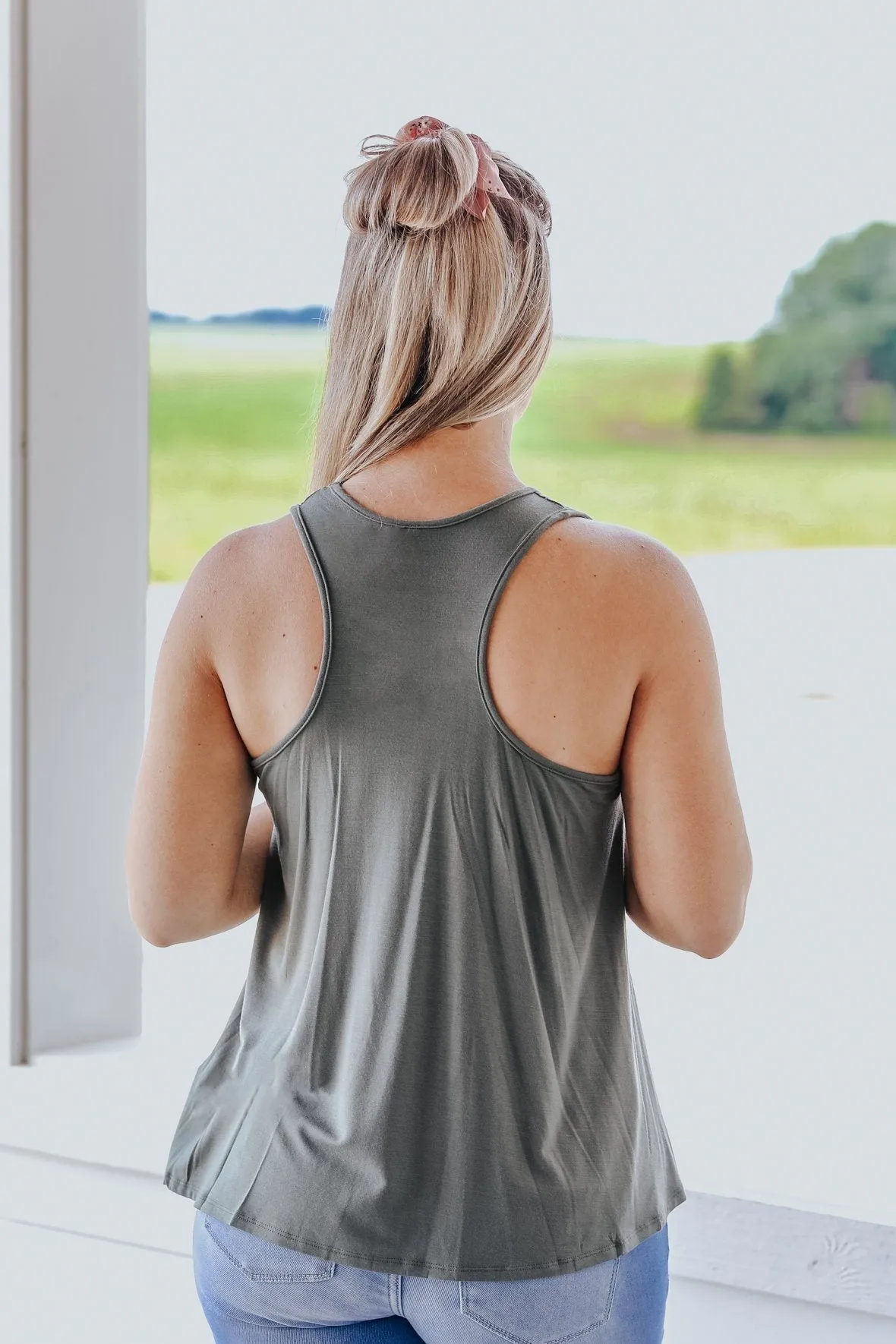 Basically Summer Racerback Tank in Sage