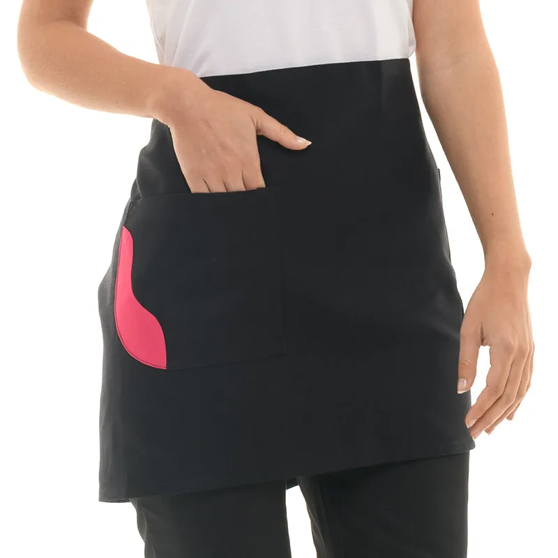 Black Two-tone Short Apron with Fuschia Pocket - MANELLI