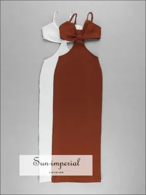 Brown Cut out Waist V Neck Backless Party Maxi Dress
