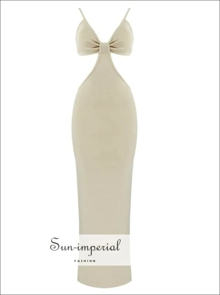 Brown Cut out Waist V Neck Backless Party Maxi Dress