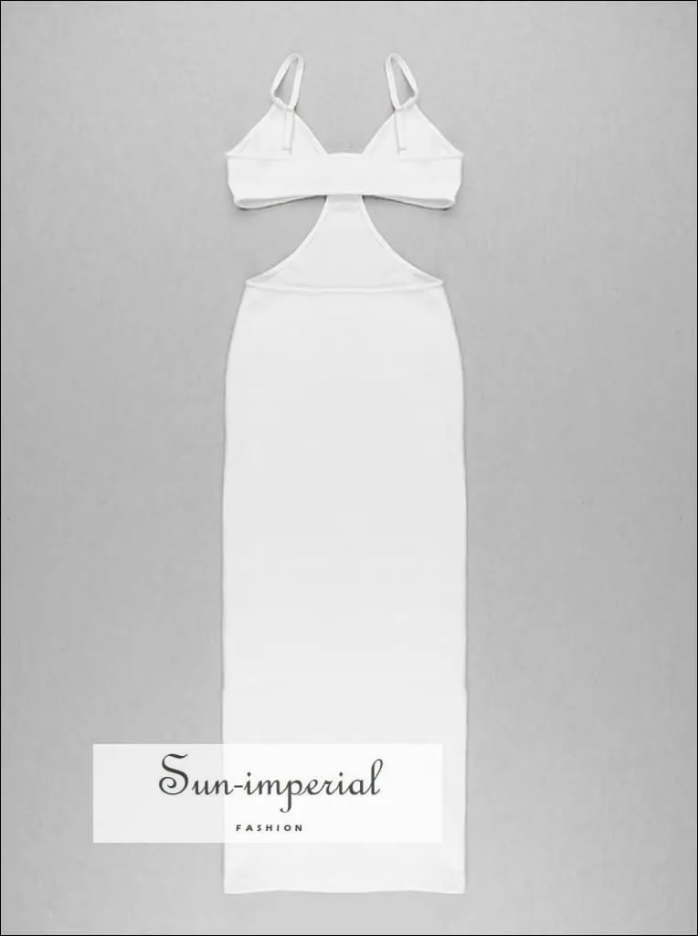 Brown Cut out Waist V Neck Backless Party Maxi Dress
