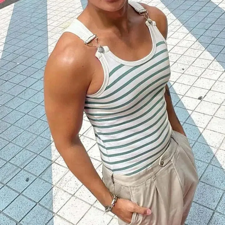 Buckle Strap Striped Tank Top