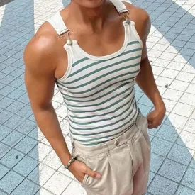 Buckle Strap Striped Tank Top