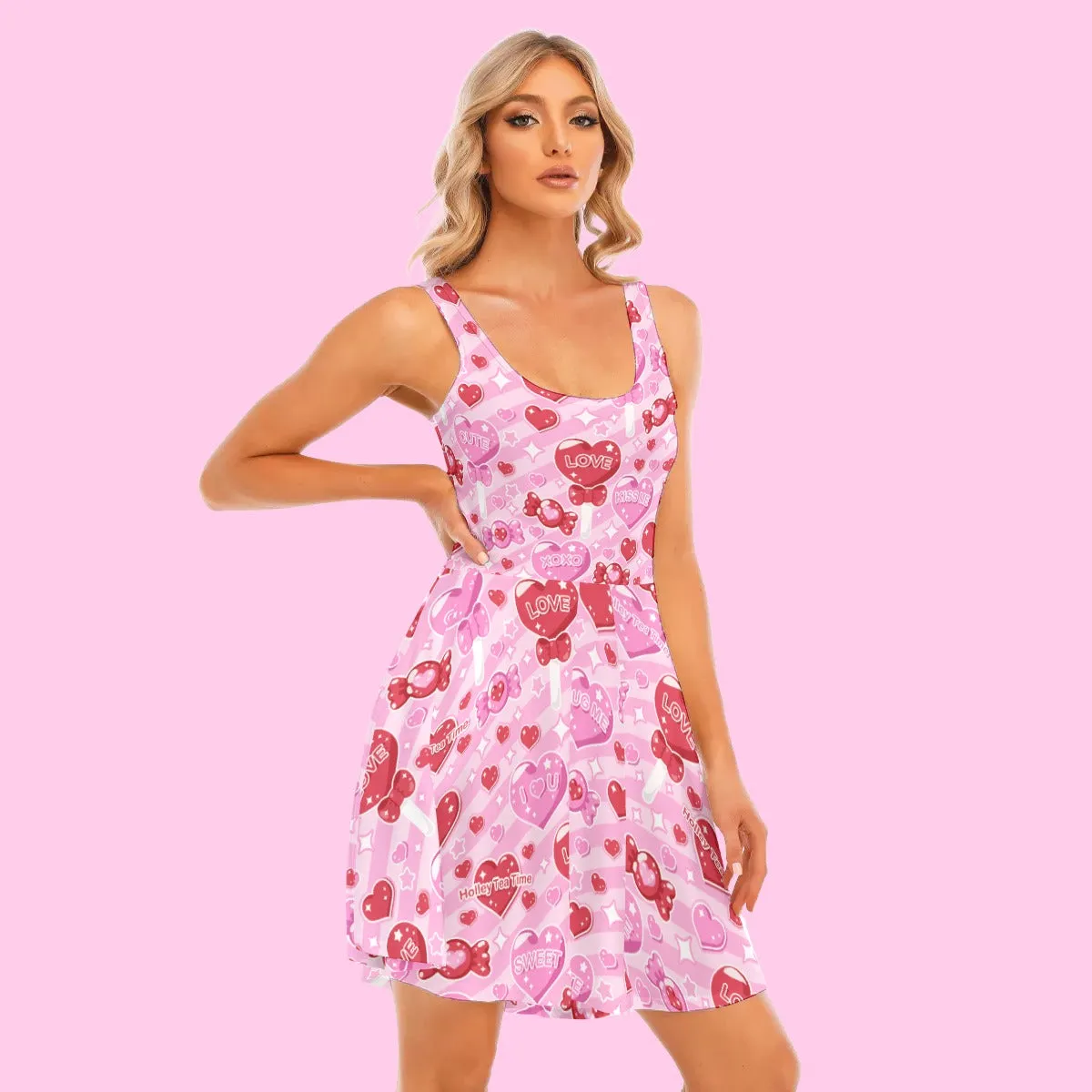 Candy Love Hearts (Red Cutie) Women's Skater Dress With Pockets