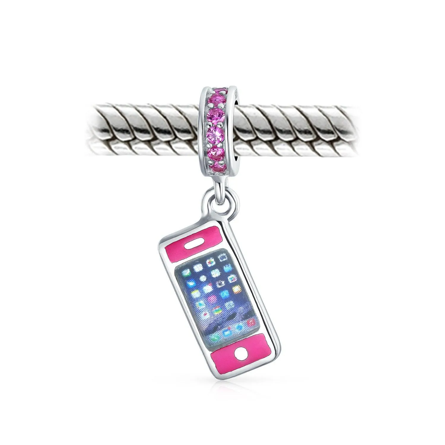 Cellular Cell Smart Mobile Phone Dangle Charm Bead Sterling Silver