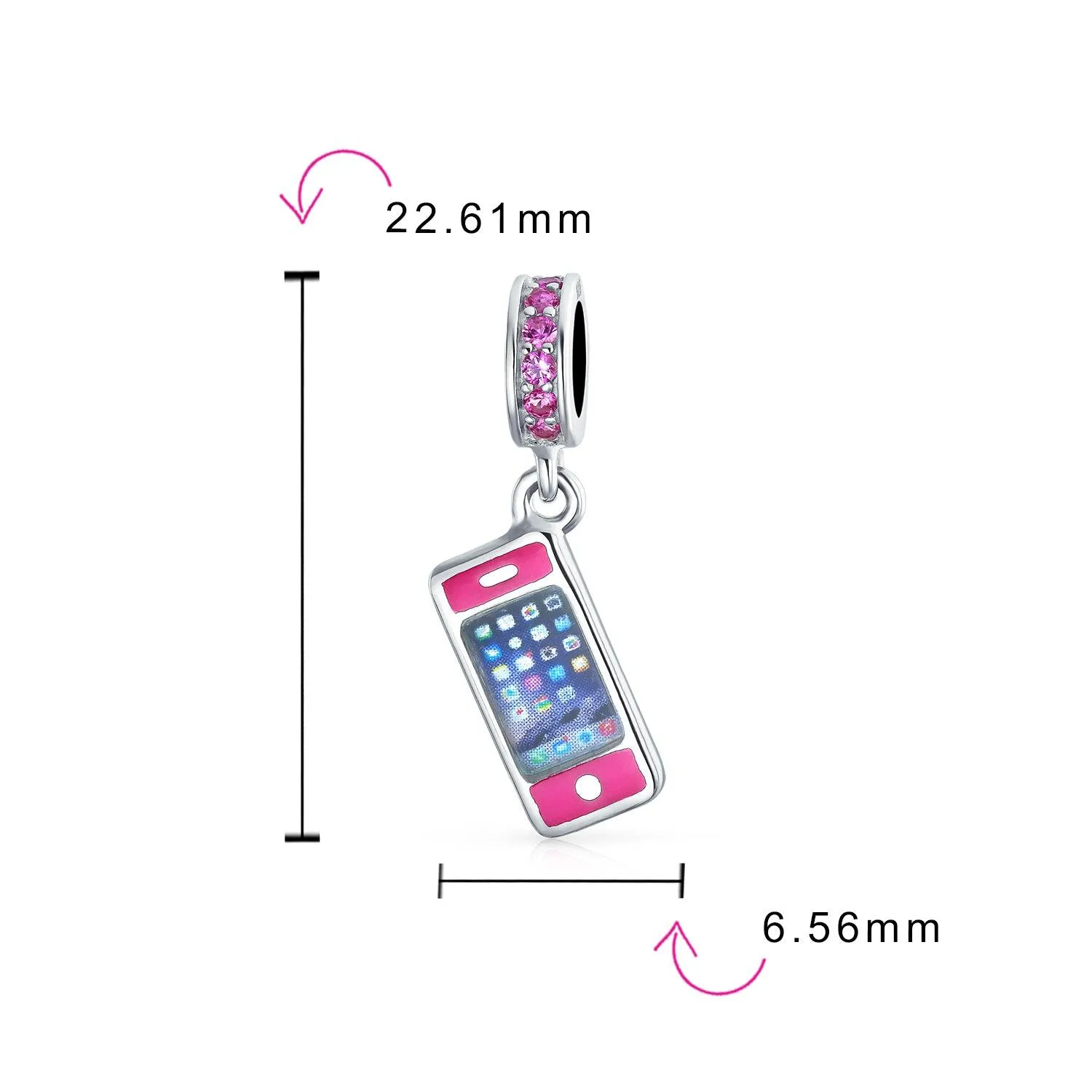 Cellular Cell Smart Mobile Phone Dangle Charm Bead Sterling Silver