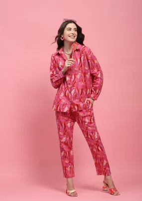 Cotton Printed Women's 2 PC Co-ord Set - Pink