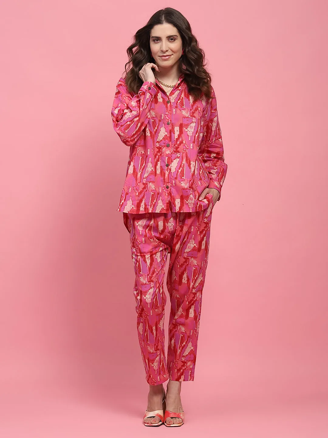 Cotton Printed Women's 2 PC Co-ord Set - Pink