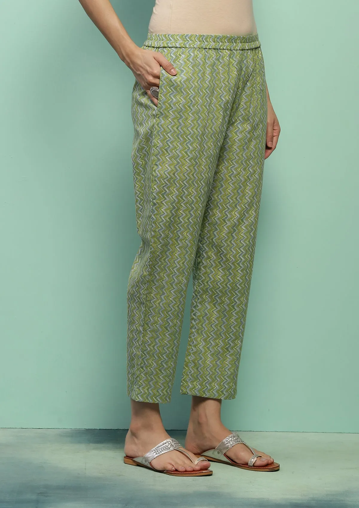 Cotton Printed Women's 2 PC Long Kurta Set - Cream