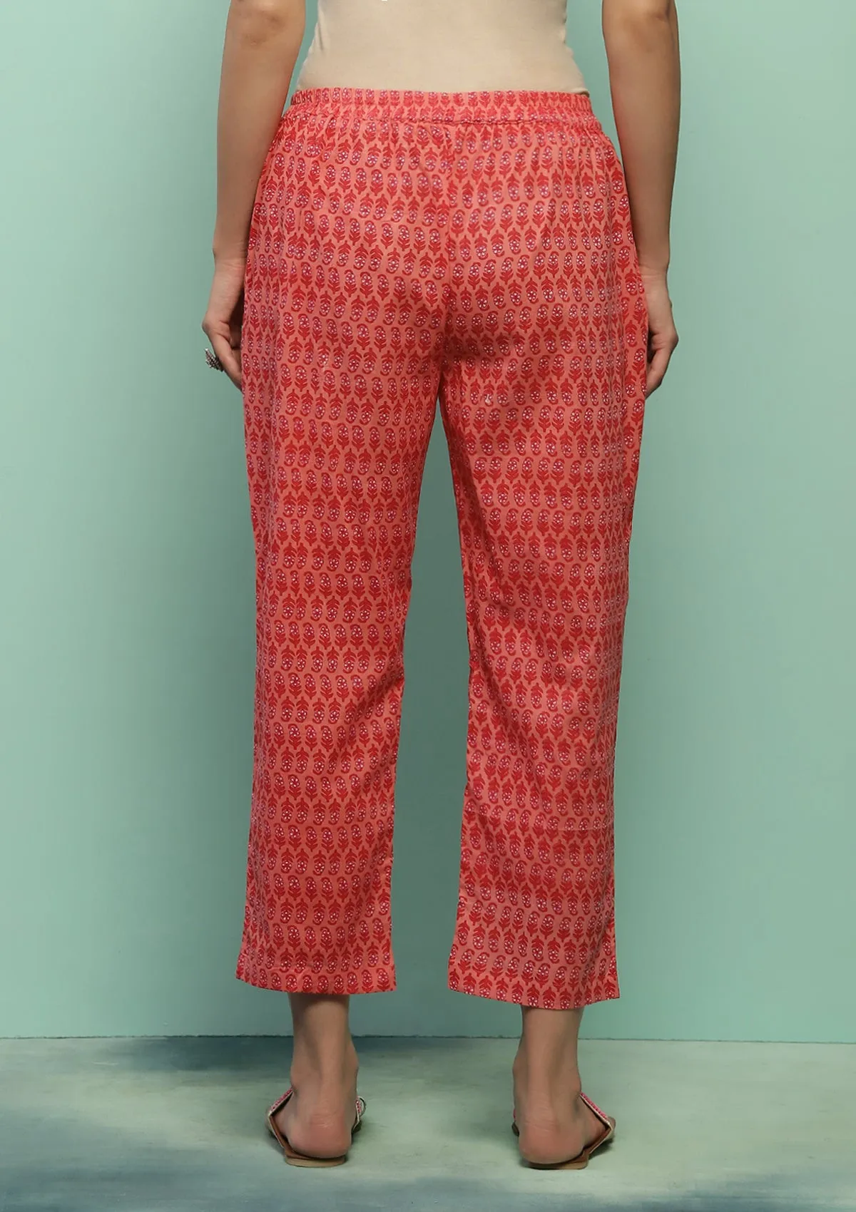 Cotton Printed Women's 2 PC Long Kurta Set - Orange