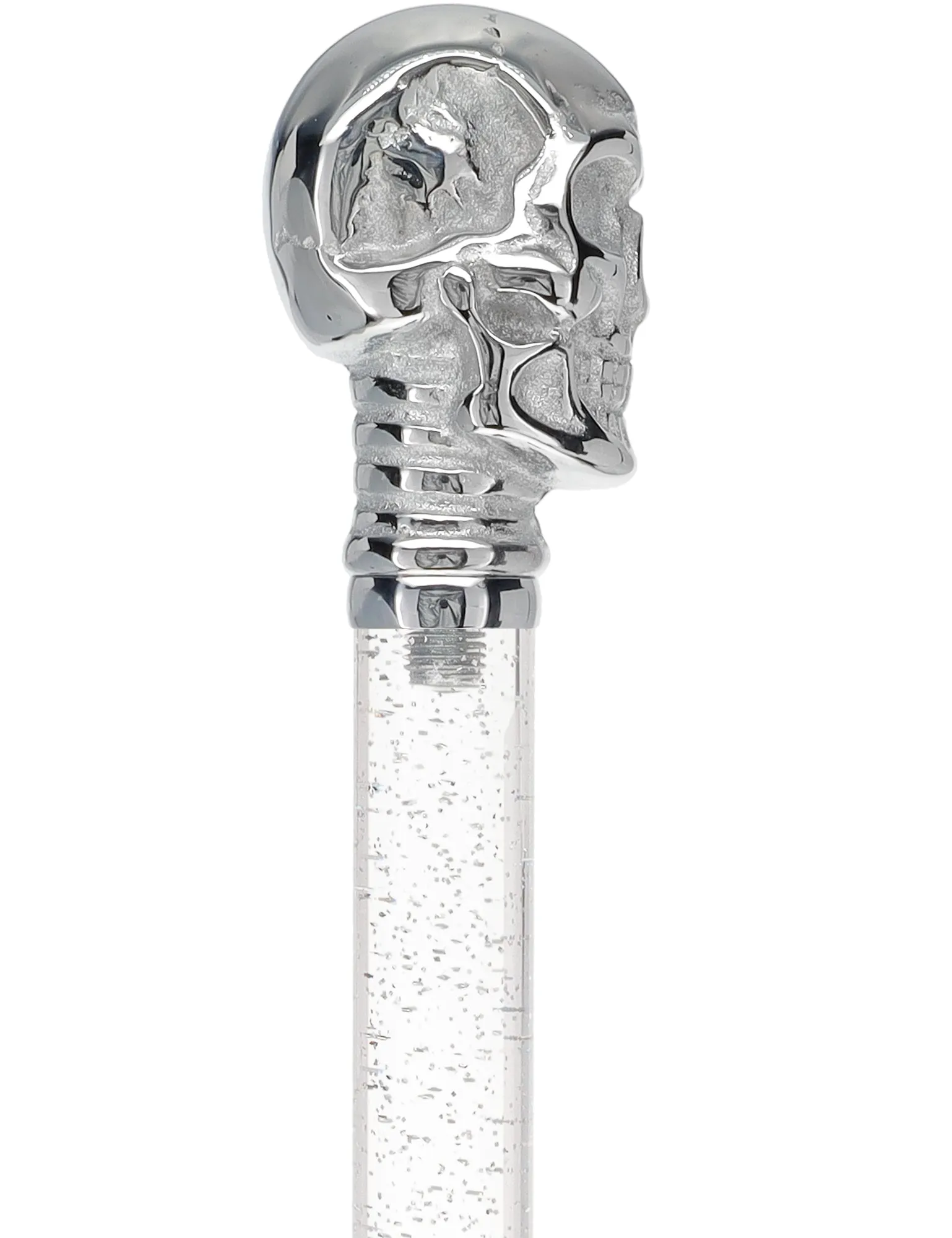 Crystal Elegance Chrome Skull Cane with Invisible Acrylic Shaft Options