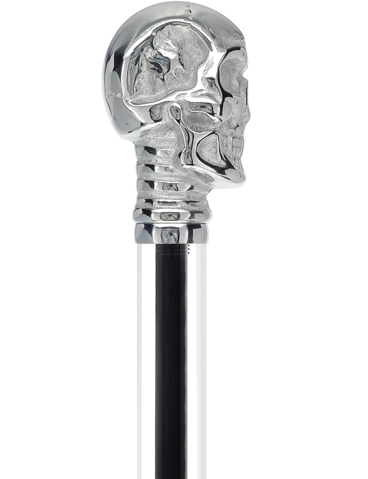 Crystal Elegance Chrome Skull Cane with Invisible Acrylic Shaft Options