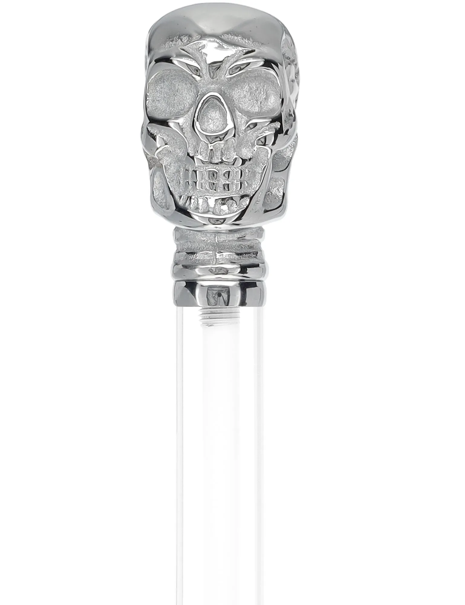 Crystal Elegance Chrome Skull Cane with Invisible Acrylic Shaft Options