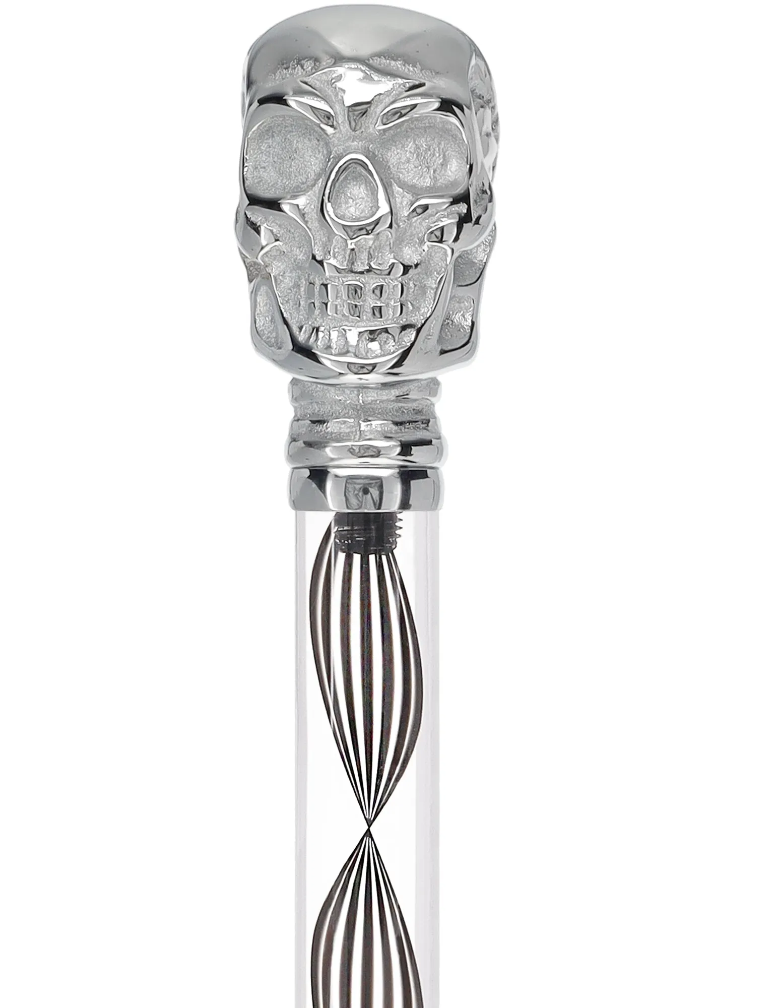 Crystal Elegance Chrome Skull Cane with Invisible Acrylic Shaft Options