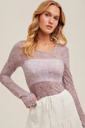 Ditsy Print Mesh Top