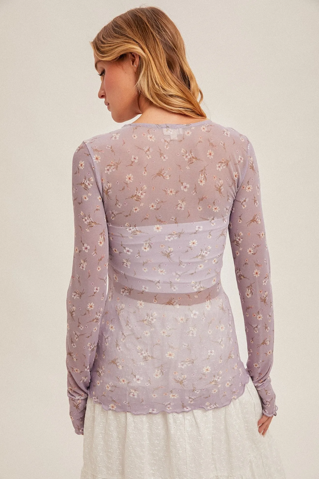 Ditsy Print Mesh Top