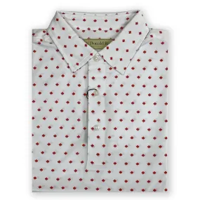Donald Ross Mens Classic Fit Maple Leaf Print Polo Shirt- WHITE / MOROCCO
