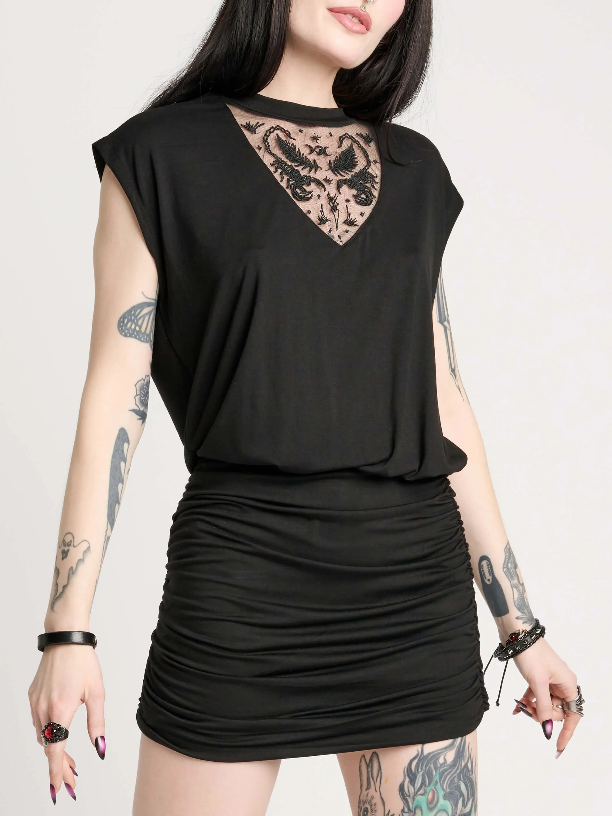 Embroidered Scorpion Blouson Dress