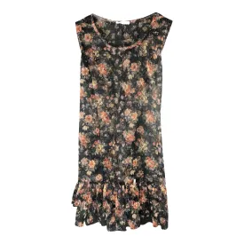FLORAL MESH PRINTED RUFFLED TUNIC
