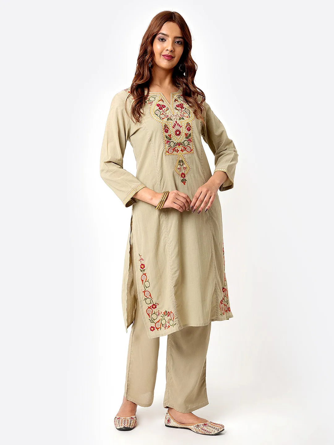 Green Co-ord Set with Embroidery For Women