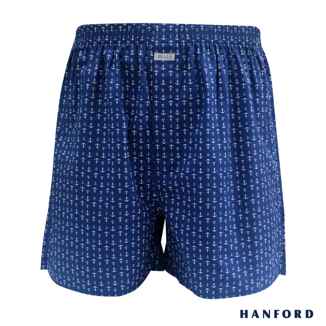 Hanford Men 100% Cotton Woven Shorts Anchor -  Anchor Print/Navy Peony (SinglePack)