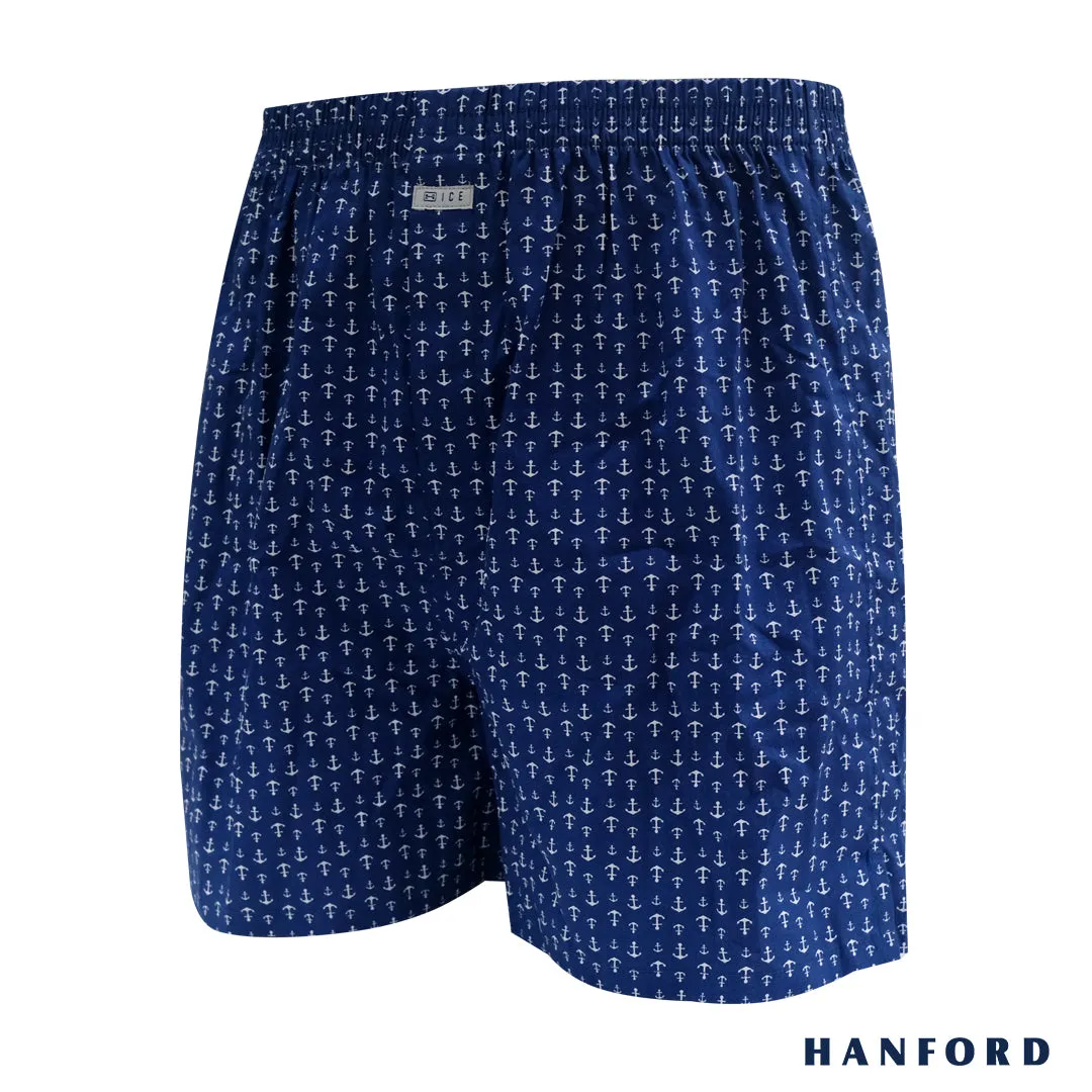 Hanford Men 100% Cotton Woven Shorts Anchor -  Anchor Print/Navy Peony (SinglePack)
