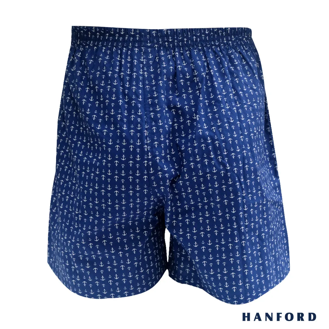 Hanford Men 100% Cotton Woven Shorts Anchor -  Anchor Print/Navy Peony (SinglePack)