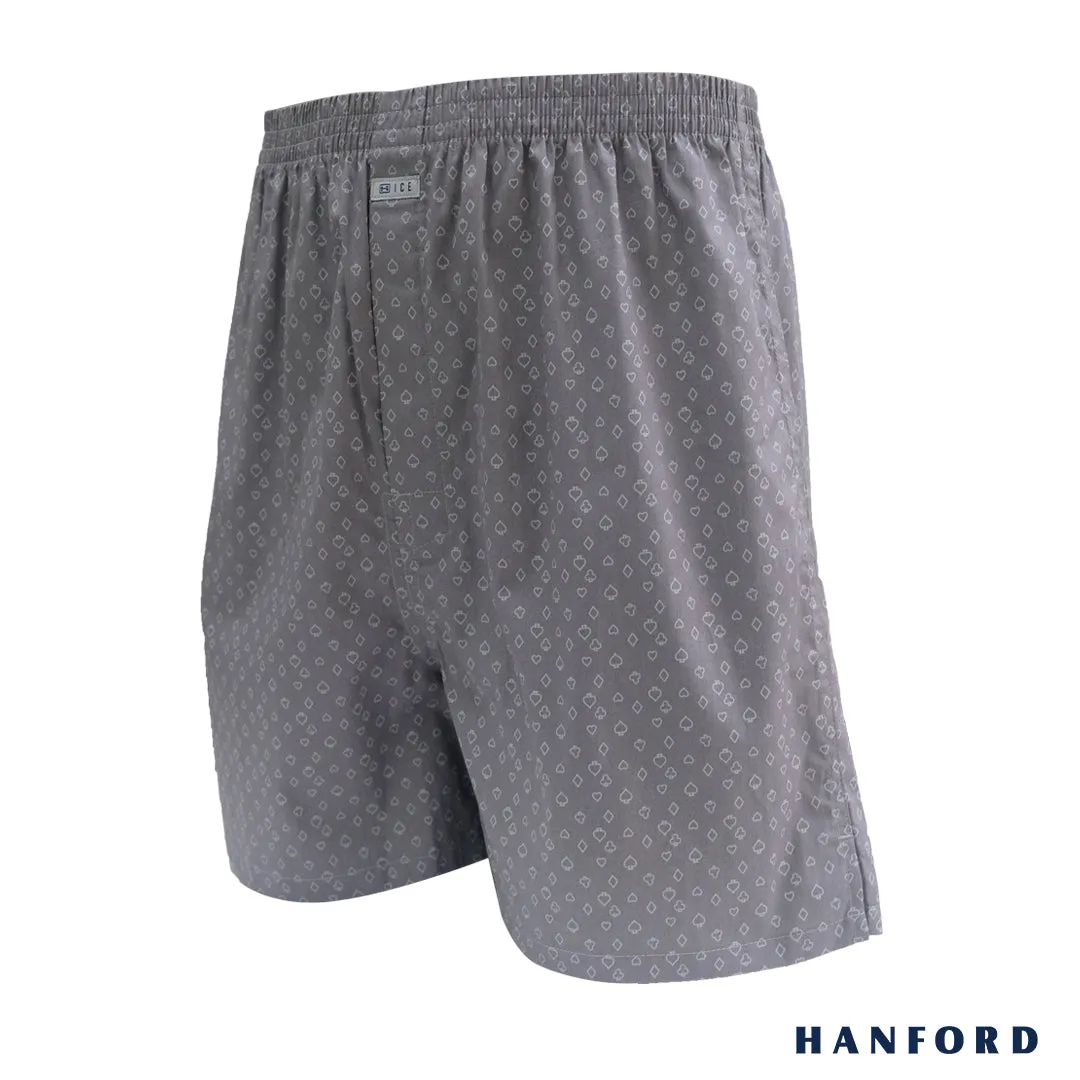 Hanford Men 100% Cotton Woven Shorts Rummy - Cards Suit Print/Silver Filigree (SinglePack)