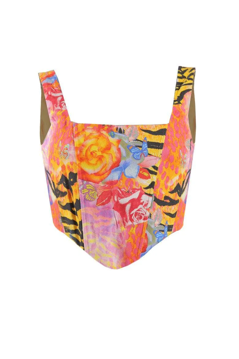 Hypnotize Denim Corset in Animal Print