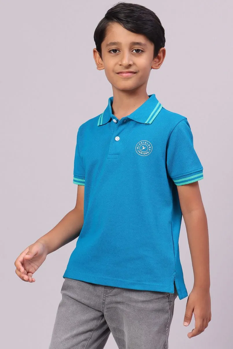 KIDS - Cool Blue Solid Tshirt - Stain Proof