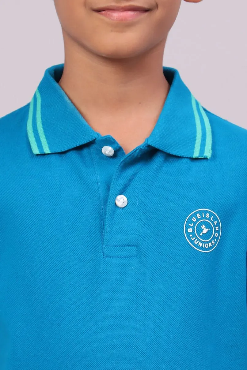 KIDS - Cool Blue Solid Tshirt - Stain Proof